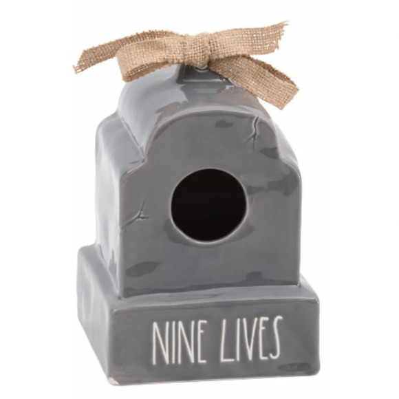Rae Dunn Other - Rae Dunn Grey Tombstone Nine Lives Birdhouse Bird Feeder Halloween Decor New